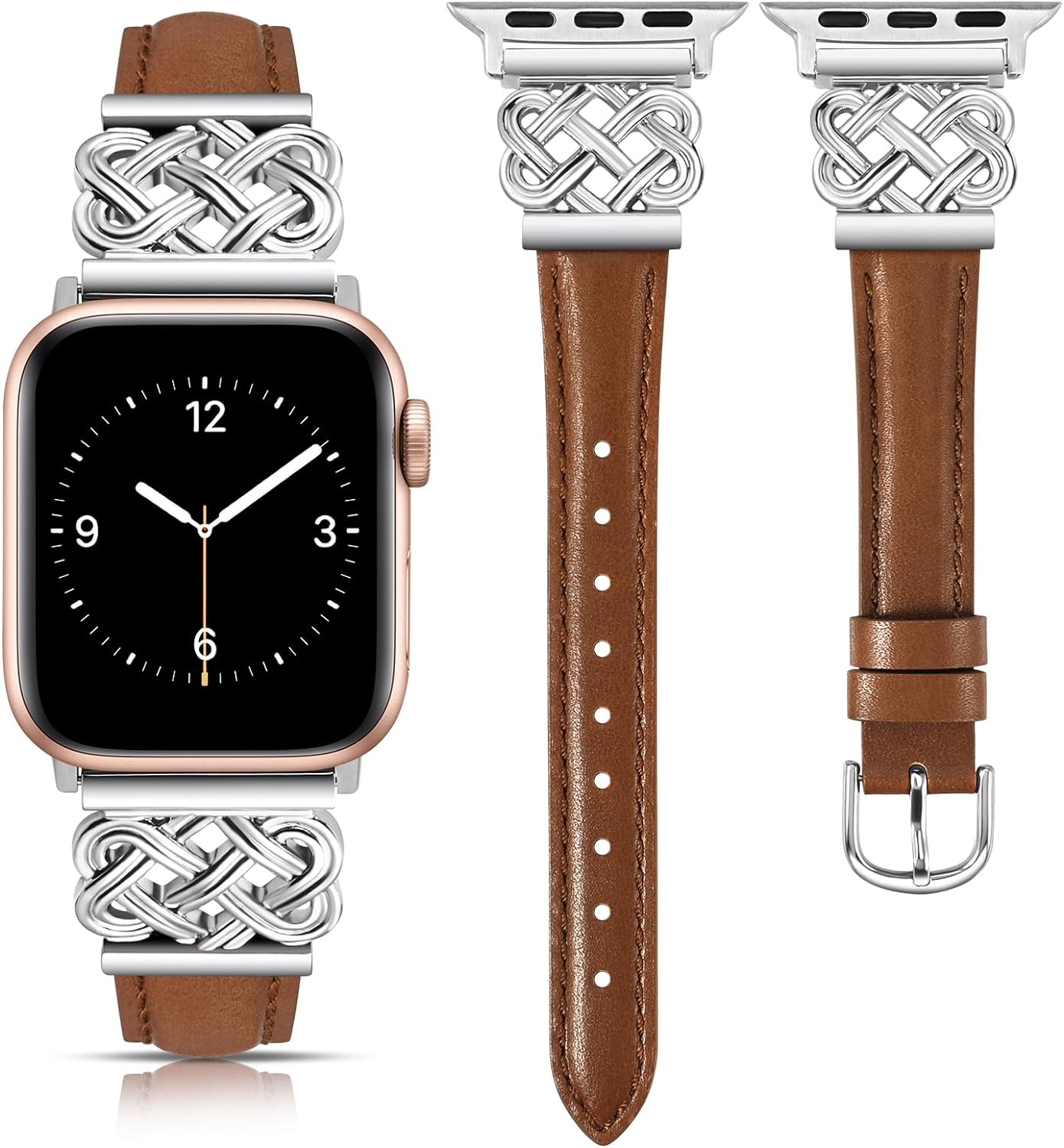 TOYOUTHS Leather Band Compatible with Apple Watch Bands 38/40/41/42/44/45/49mm Women, Slim Leather Strap with Designer Dressy Interlock Buckle for iWatch Series 9/8/7/6/5/SE/4/3/2/1 Ultra/Ultra 2