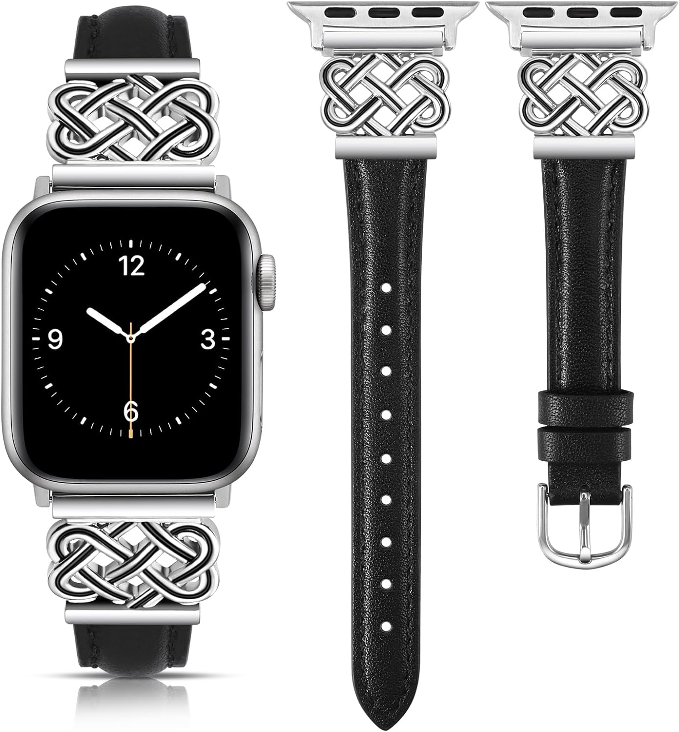TOYOUTHS Leather Band Compatible with Apple Watch Bands 38/40/41/42/44/45/49mm Women, Slim Leather Strap with Designer Dressy Interlock Buckle for iWatch Series 9/8/7/6/5/SE/4/3/2/1 Ultra/Ultra 2