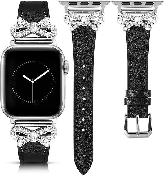 TOYOUTHS Bow Leather Band Compatible with Apple Watch Band 38mm 40mm 41mm 42mm 44mm 45mm 49mm Women, Top Grain Leather Strap Thin Slim Dressy Band for iWatch Ultra SE Series 9 8 7 6 5 4 3 2 1