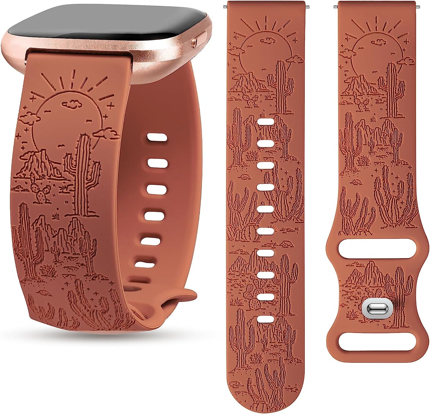 TOYOUTHS Compatible with Fitbit Versa 2/Versa Bands/Versa Lite Watch Band Women Men Soft Silicone Engraved Western Sun Cactus Dressy Sport Summer Strap Versa 2 Special Edition Wristband Accessories