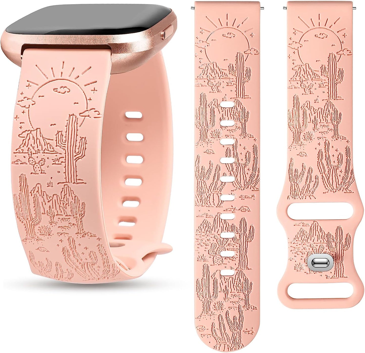 TOYOUTHS Compatible with Fitbit Versa 2/Versa Bands/Versa Lite Watch Band Women Men Soft Silicone Engraved Western Sun Cactus Dressy Sport Summer Strap Versa 2 Special Edition Wristband Accessories