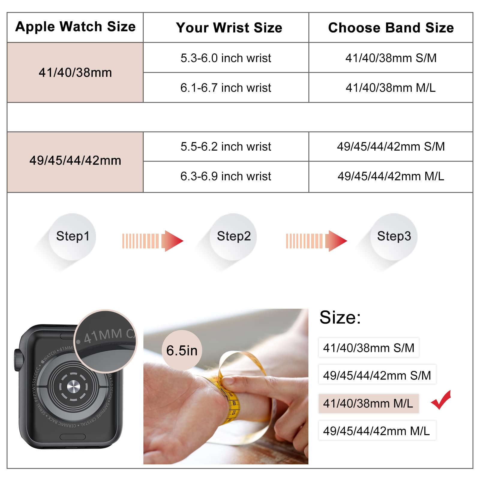 Apple watch discount band size comparison